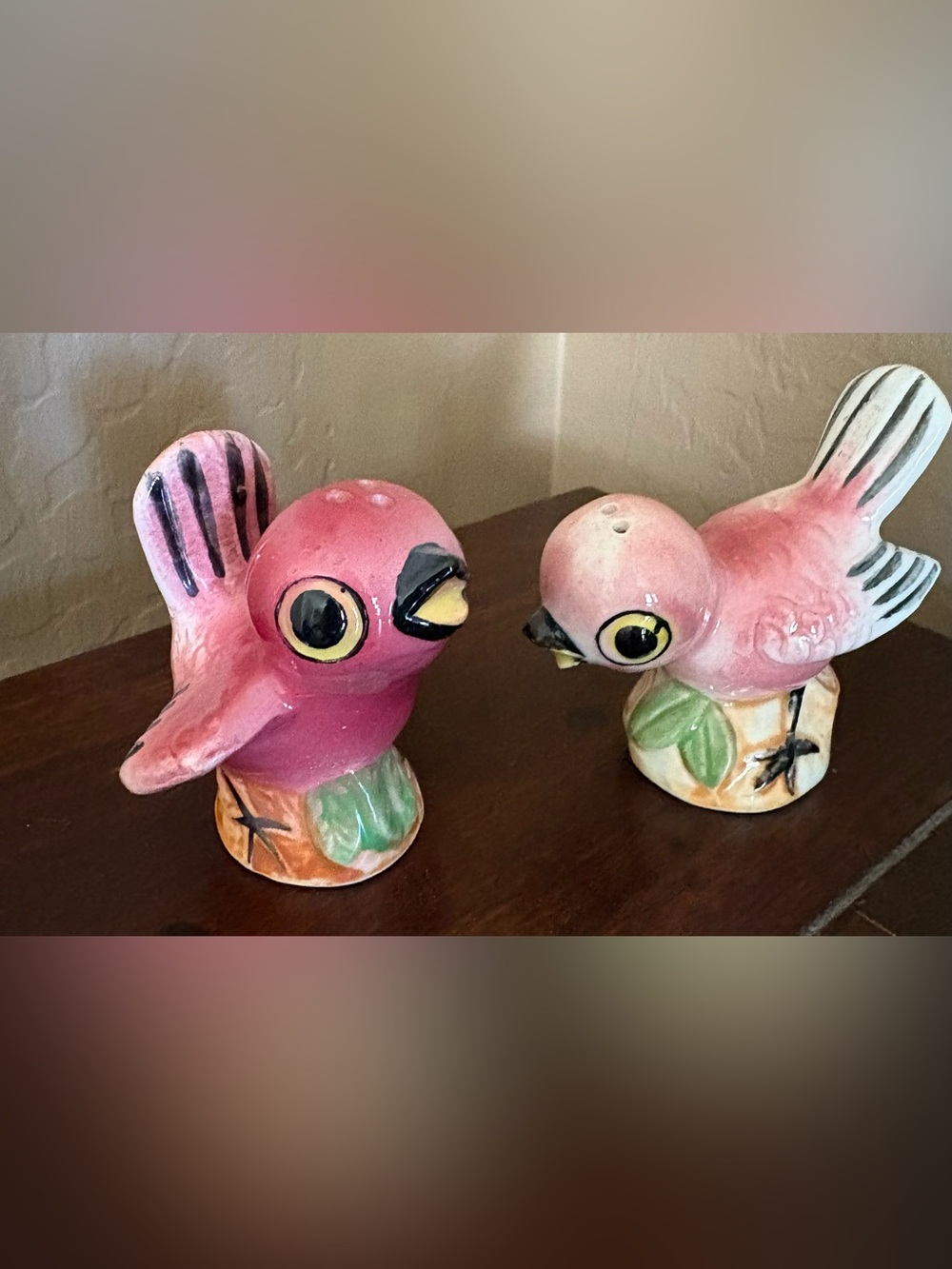 Vintage Pink Ceramic Bird Salt & Pepper Shaker Set